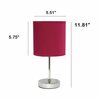 Creekwood Home Traditional Petite Metal Stick Bedside Table Desk Lamp in Chrome with Fabric Drum Shade, Wine CWT-2003-WN